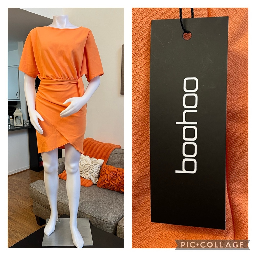 ❣️🆕Boohoo Orange Batwing Tie Detail Mini Dress❣️